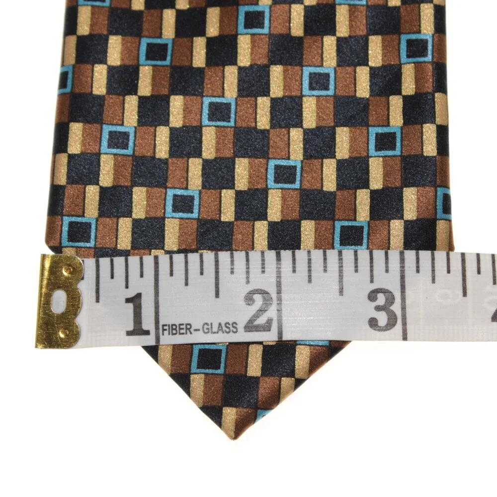 Italo Ferretti NWT Neck Tie in Browns & Blues Geometric Print 100% Silk